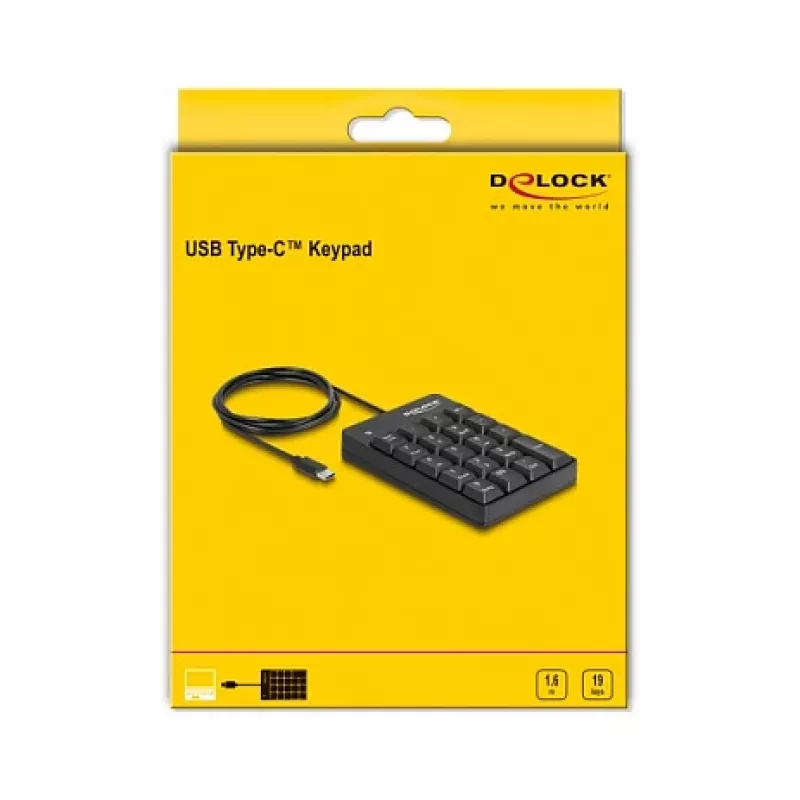 Klawiatura numeryczna DeLOCK 12108 USB Czarna 19 klawiszy Kabel 1,6 m