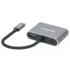 Manhattan Stacja dokująca / hub USB-C, porty (x4): HDMI, USB-A, USB-C i VGA, z Power Delivery (PD) 87 W - wymaga zewnętrznej ładowarki USB-C (nie dołączono). Zasilanie przez USB (nie wymaga zewnętrznego zasilacza), gdy PD nie jest używane, aluminium