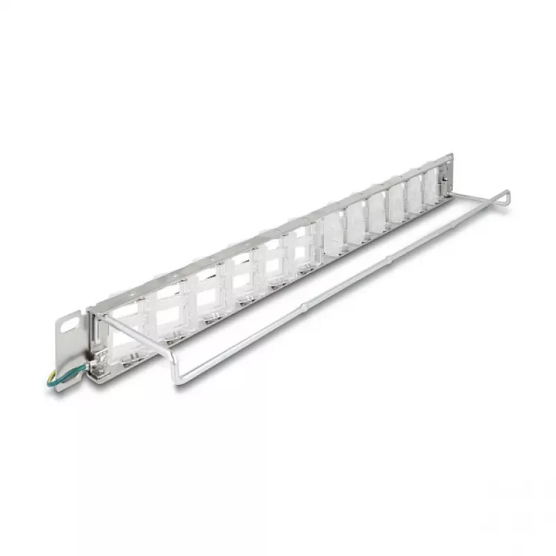 Patch panel 19 cali DELOCK 24-port keystone, porty uchylne, odciążenie, 1U metalowy
