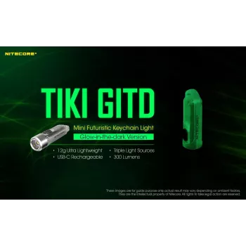 Latarka na klucze Nitecore TIKI GITD szara — ładowanie USB, 1 lm, 55 mm, 12 g, IP66