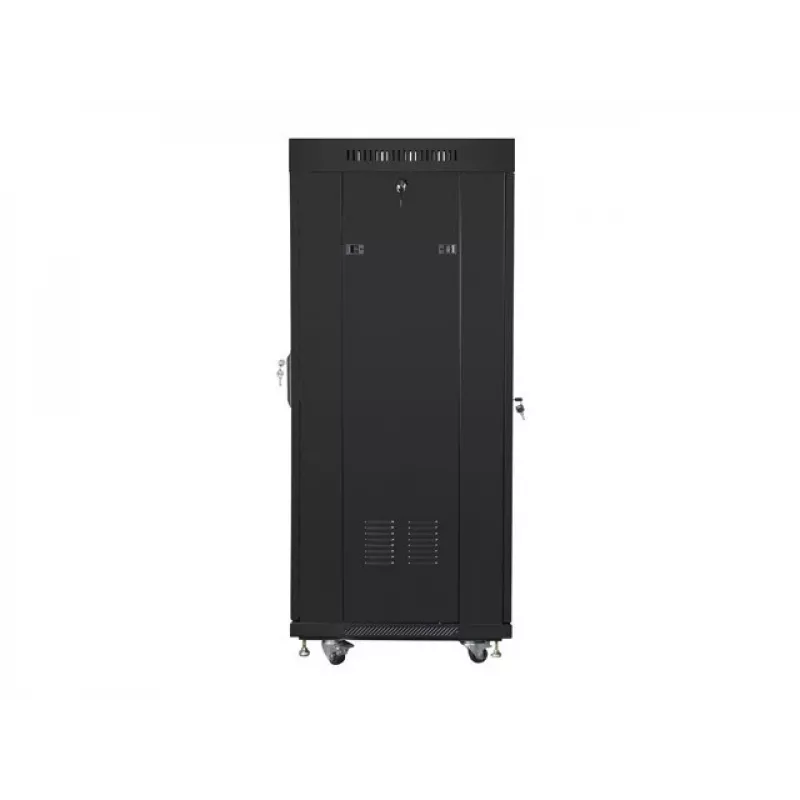 Szafa rack wolnostojąca LANBERG FF01-6627-12BL 19 cali 27U 600x600 mm szklane drzwi, udźwig 800 kg