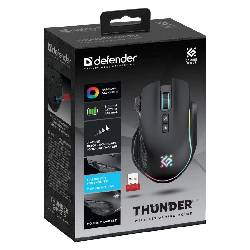 mysz DEFENDER GM-213 THUNDER RF 1600dpi 8P CZARNY