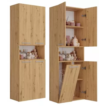 Szafka łazienkowa Top e shop NEL 1K DK ART KPL, rama dębowa, 600×300×1740 mm, 5 półek, wolnostojąca