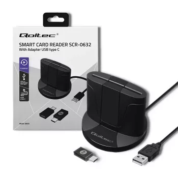 Czytnik kart inteligentnych Qoltec 50632 USB 2.0 Czarny Kabel 1m