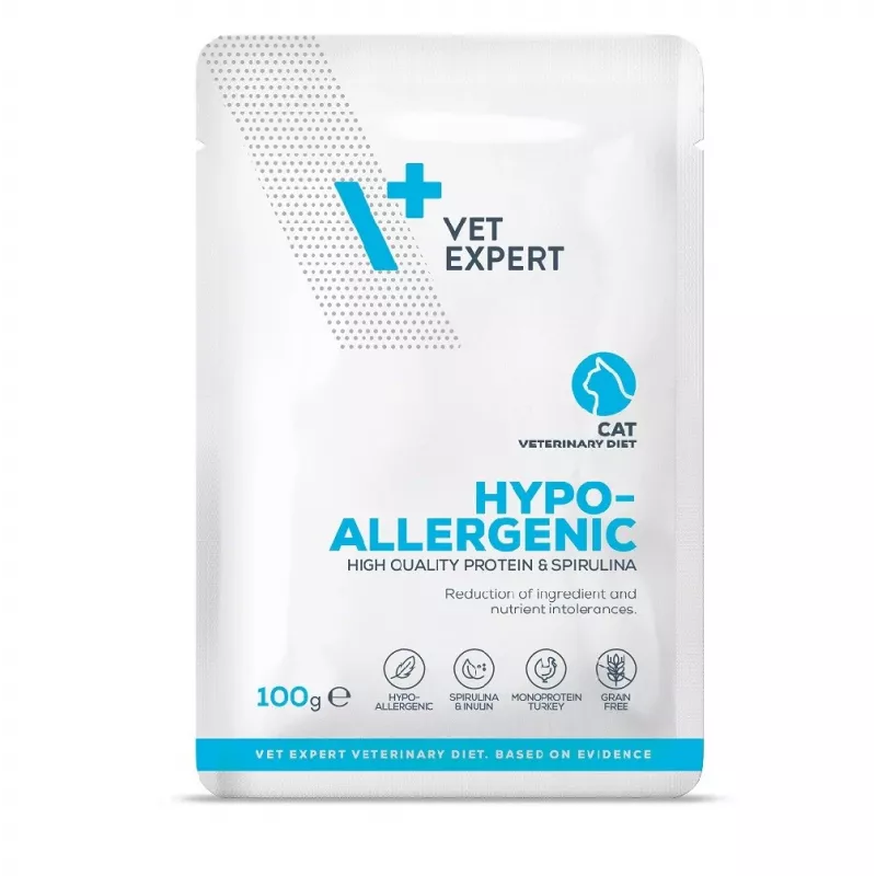 Mokra karma dla kota VETEXPERT Hypoallergenic Turkey 100 g weterynaryjna dieta dla wrażliwych dorosłych kotów, bezzbożowa, bez soi i glutenu