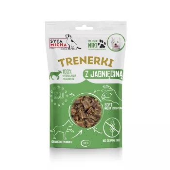 Przysmaki treningowe dla psów SYTA MICHA Trainers z jagnięciną 80 g — hipoalergiczne, bez zbóż i glutenu, białko 47,8%, tłuszcz 29,7%