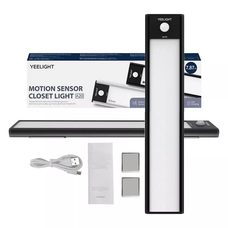 Lampa czujnikowa do szafy Yeelight A20 20 cm 1,2 W — zasilana bateriami LED PIR, 100 lm, 4000 K, ładowana przez USB-C