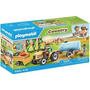 Playmobil 71442 Country: Traktor z przyczepą i zbiornikiem na wodę Świeże zbiory w gospodarstwie Nauka o środowisku Zabawa w odgrywanie ról Zestaw