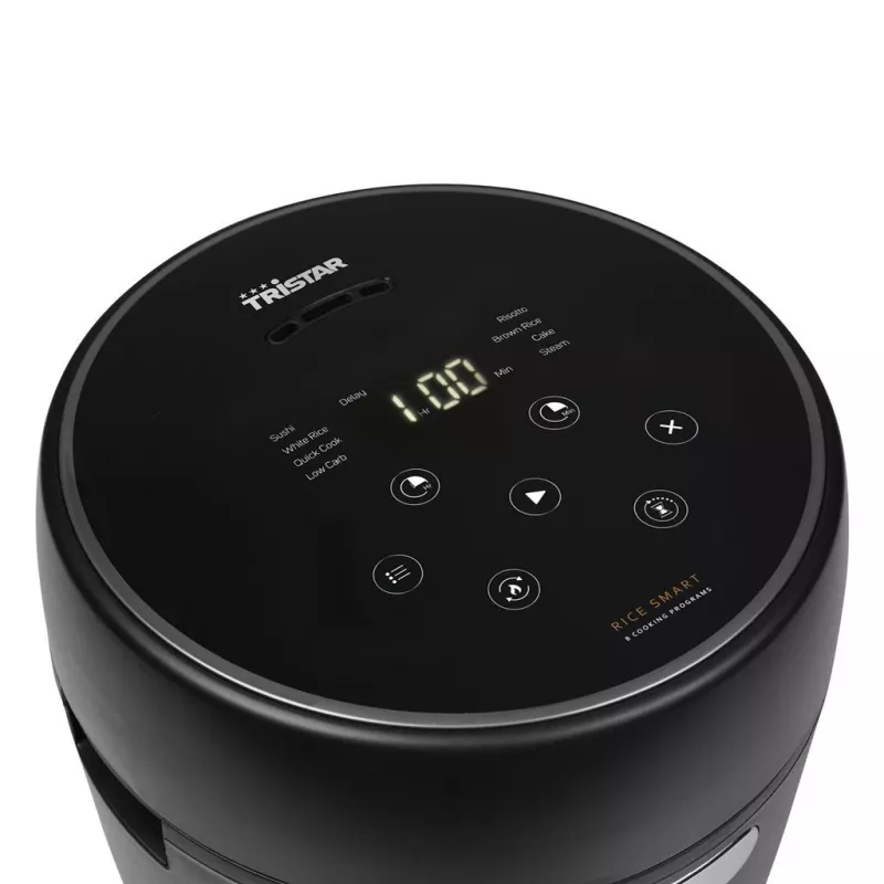 Urządzenie do gotowania ryżu Tristar RK-6238 — cyfrowe, 0,6 L, 350 W, 8 programów, podtrzymywanie ciepła, LCD, czarny