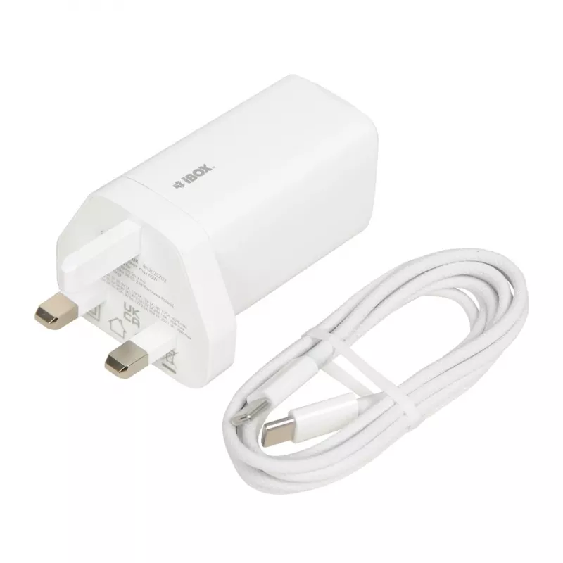 iBOX C-65 Biały, uniwersalna ładowarka GaN 65W, wtyczka UK