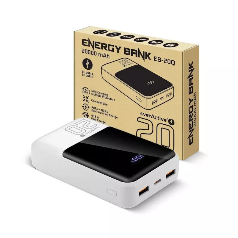 Powerbank everActive EB-20Q 20000 mAh, 2x wyjście USB, szybkie ładowanie QC4.0 22,5W