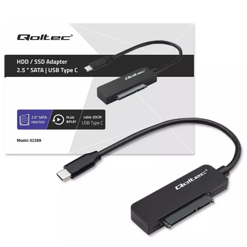 Adapter SATA QOLTEC 52269 do napędu 2,5 cala na USB-C, obsługa do 2 TB