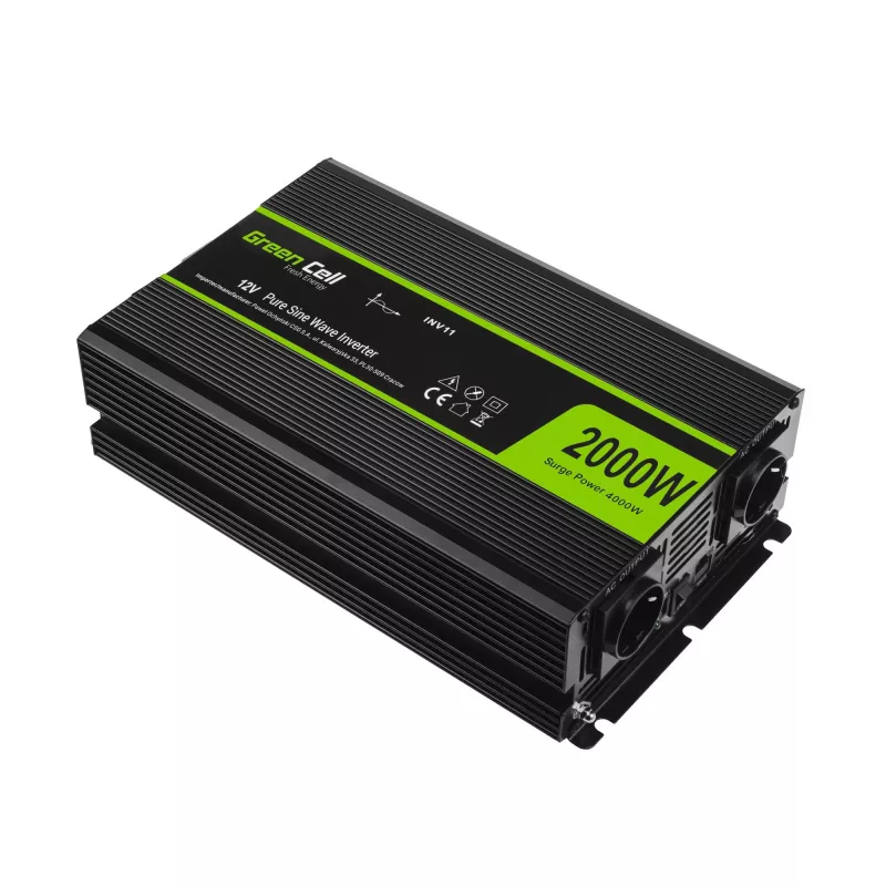 Green Cell INV11 Przetwornica napięcia / falownik samochodowy 2000 W Czarny