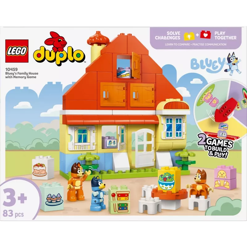 Klocki LEGO Bluey Dom Rodzinny z grą memory 10459 — 83 elementy, 3 minifigurki, wiek 3+