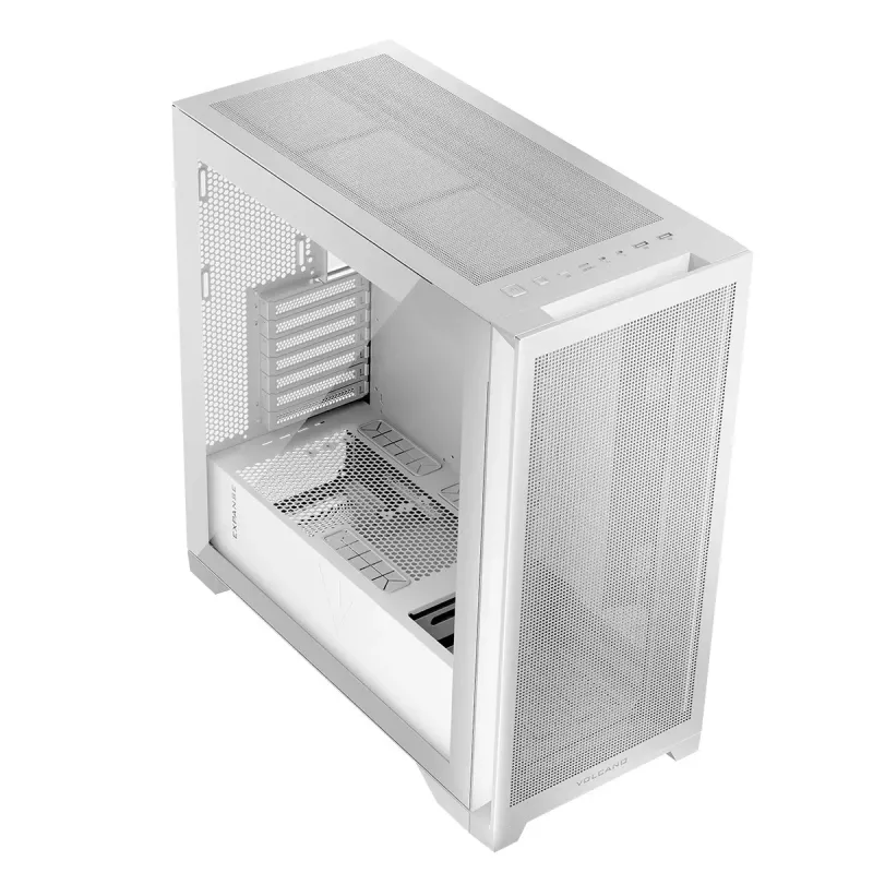 Obudowa PC MODECOM VOLCANO EXPANSE S MIDI Tower — Biała, microATX, szkło hartowane, USB-C, obsługa GPU 430 mm