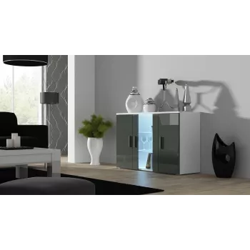 Komoda cama meble SOHO S7, 120 cm, biały/szary połysk, 3 drzwi, 4 półki