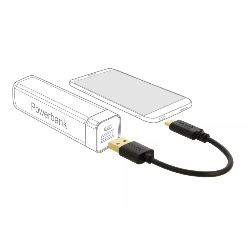 Kabel ładujący DeLOCK USB Type-A na USB Type-C 15 cm czarny