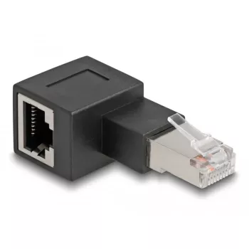 DeLOCK Adapter wtyk RJ45 na gniazdo RJ45 kat.6A 90° lewoskrętny Czarny