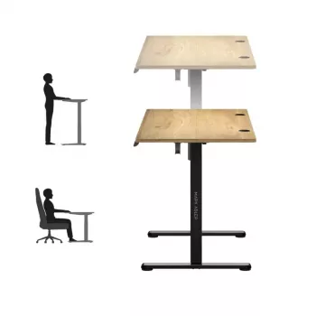 Biurko z regulacją wysokości Mark Adler Leader 7.0 — elektryczna regulacja wysokości, 1200×600 mm, 72–118 cm, maks. obciążenie 80 kg, czarna metalowa rama, blat z płyty wiórowej