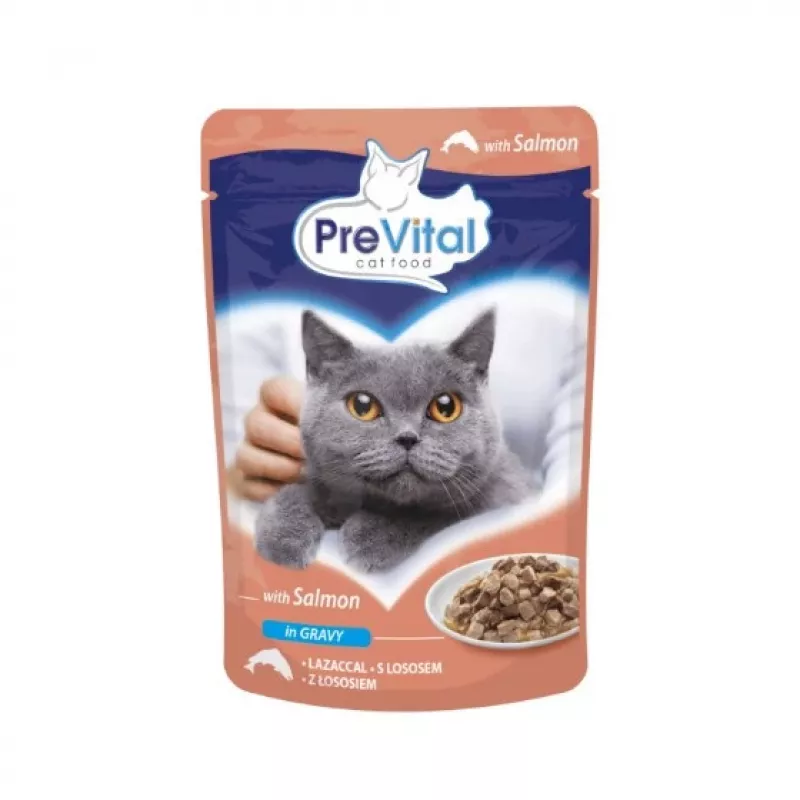 Mokra karma dla kota PREVITAL Cat Food Mix 4 smaki — kurczak, cielęcina, łosoś, drób, 96 x 100 g saszetek (9,6 kg, dorosły)
