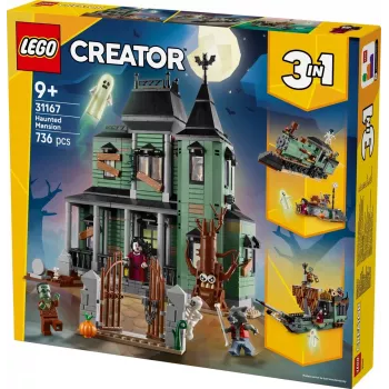 Zabawka konstrukcyjna LEGO Creator 3-w-1 Nawiedzony dom model 31167 — 736 elementów, 3 konstrukcje, 5 minifigurek