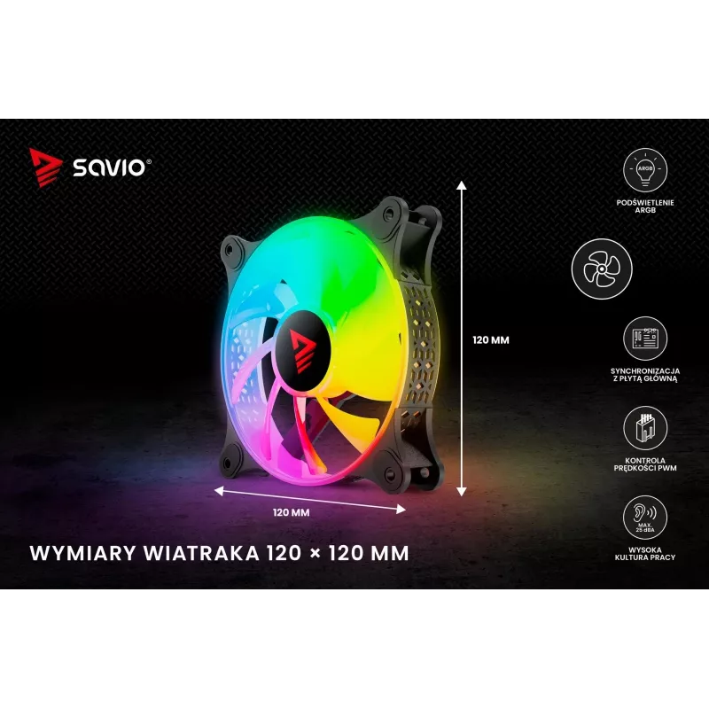 Wentylator obudowy SAVIO Blast 120mm ARGB PWM - Czarny