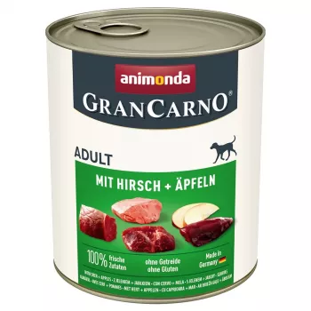 Mokra karma dla psów animonda GranCarno Adult — Dziczyzna i jabłko, puszka 800 g, 10,5% białka, 5% tłuszczu, 79% wilgotności