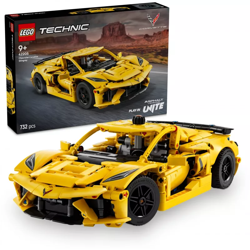 LEGO Technic Corvette Stingray 42205 model 2w1 kabriolet i coupé, 732 elementy, 80×270×140 mm