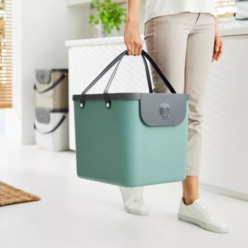 Pojemnik na odpady rotho Albula 40 L prostokątny plastikowy, zielony, 40 L, 400×358×340 mm