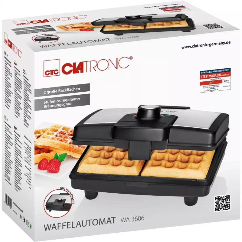 Clatronic WA 3606 gofrownica 2 gofr(y) Czarny,stal nierdzewna 800 W
