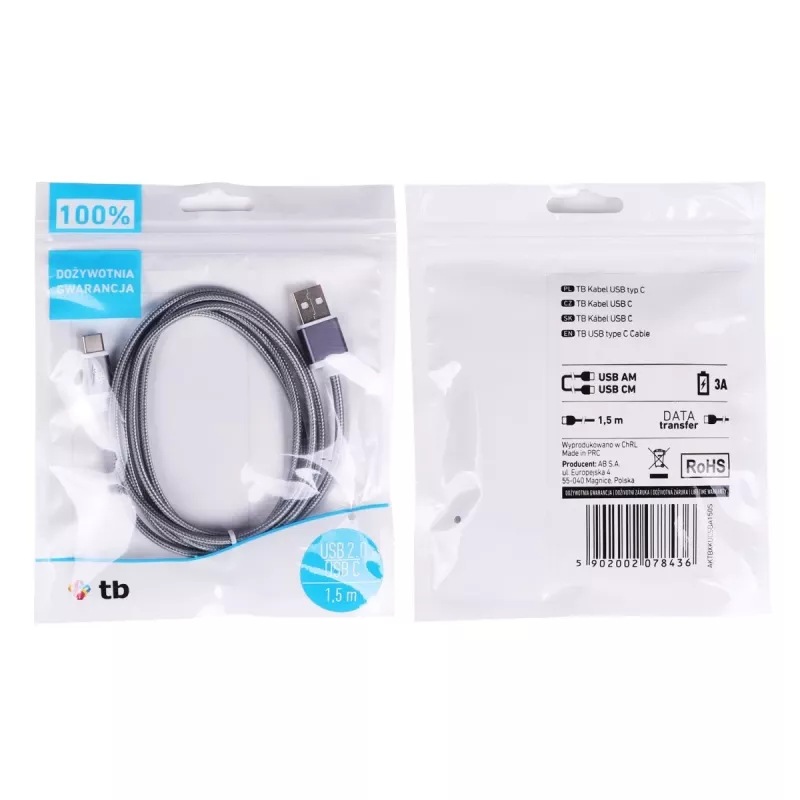 TB USB - Kabel USB-C 1,5 szary (AKTBXKUCSBA150S)