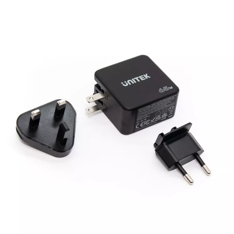 Unitek P1117B USB-C PD 65W uniwersalna ładowarka mobilna, 2x USB‑C PD + 1x USB‑A, czarna