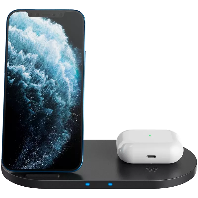 Ładowarka bezprzewodowa Dock 2w1 QI 10W/USB-C/LED czarna