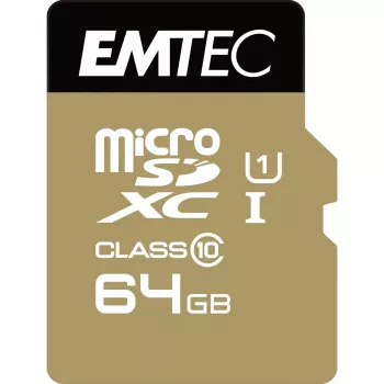 EMTEC Gold+ - Karta pamięci flash (z adapterem SD) - 64GB - Klasa 10 - microSD - Złota (ECMSDM64GXC10GP)