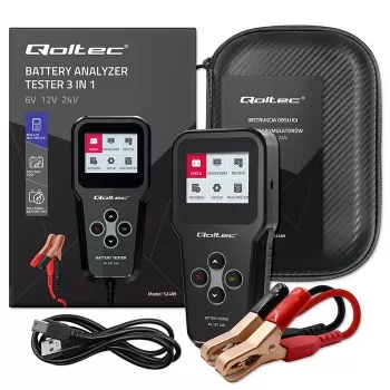 Qoltec 52489 Cyfrowy Analizator Akumulatorów 3 w 1 z Wyświetlaczem LCD i Wielojęzycznym Interfejsem 6V | 12V | 24V | 30Ah-200Ah