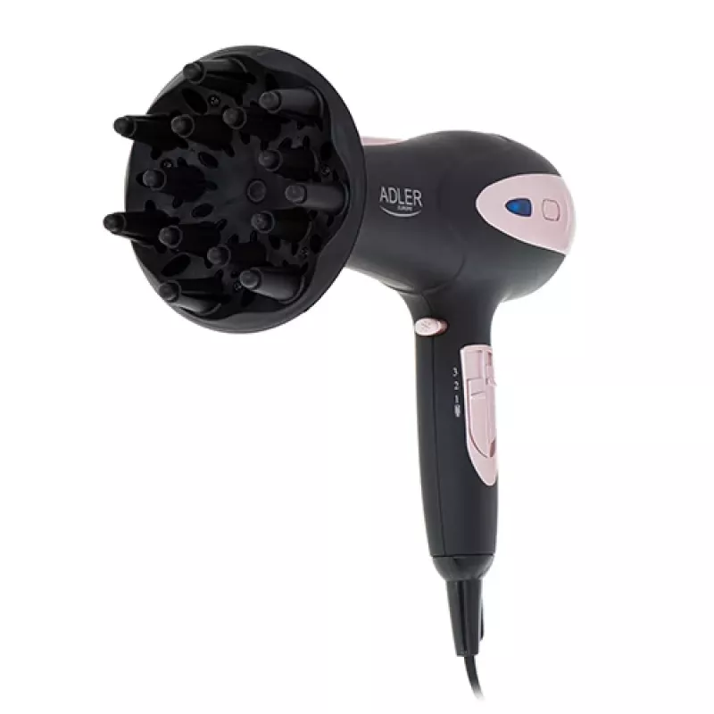 Adler | Suszarka do włosów | AD 2248b ION | 2200 W | Liczba ustawień temperatury 3 | Funkcja jonizacji | Dysza dyfuzor | Czarny/Różowy