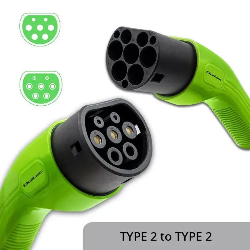 Qoltec 52473 Kabel EV Type 2 do ładowania samochodu | 400V | 11kW | 16A | 5m