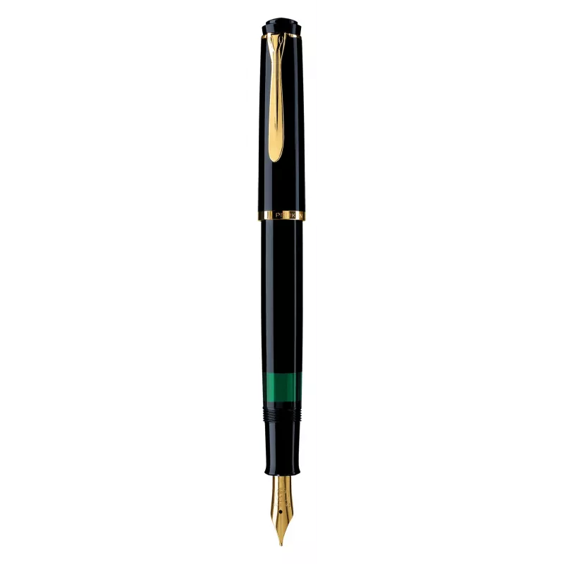 Pelikan M200, Czarny, Złoty, Zintegrowany system napełniania, Żywica, Złoty, Stalówka Italic, Złoty, Stal nierdzewna