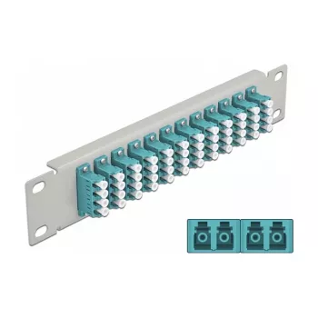 Fiber Optic Patch Panel DeLOCK 10 inch 12 Port LC Quad Aqua 1U szary