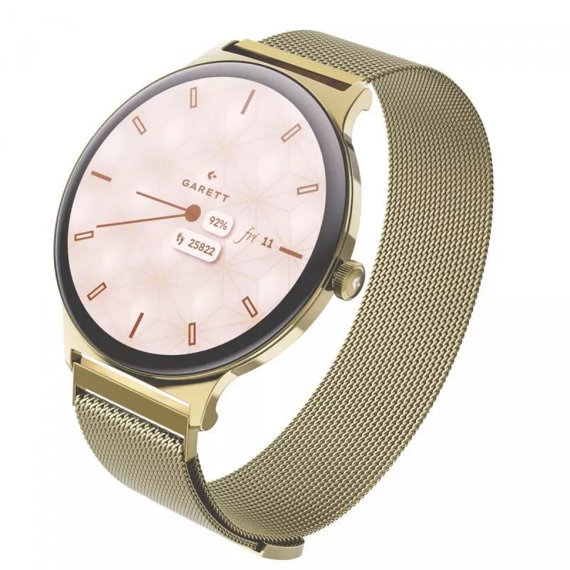Smartwatch Garett Verona 2 Gold Mesh z Bluetooth i monitorem tętna