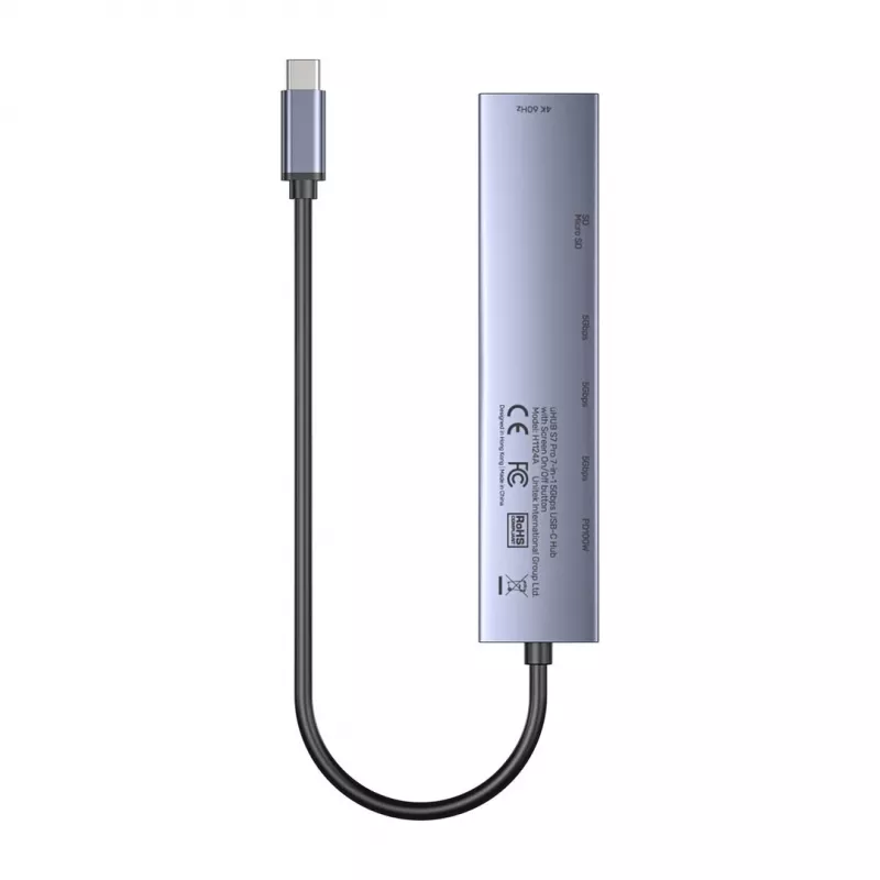 Unitek H1124AGY01 hub USB-C z 100W PD, HDMI 2.0, 2x USB‑A, 2x USB‑C, czytnik SD/microSD — aluminium