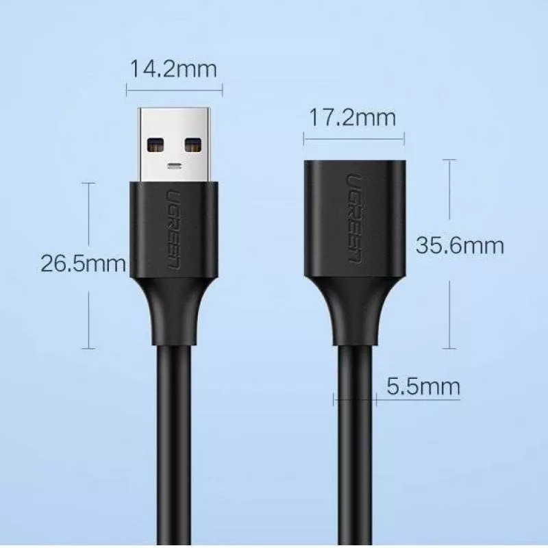 Adapter przedłużający Ugreen USB 3.0 (żeński) do USB 3.0 (męski) 2 m (czarny)