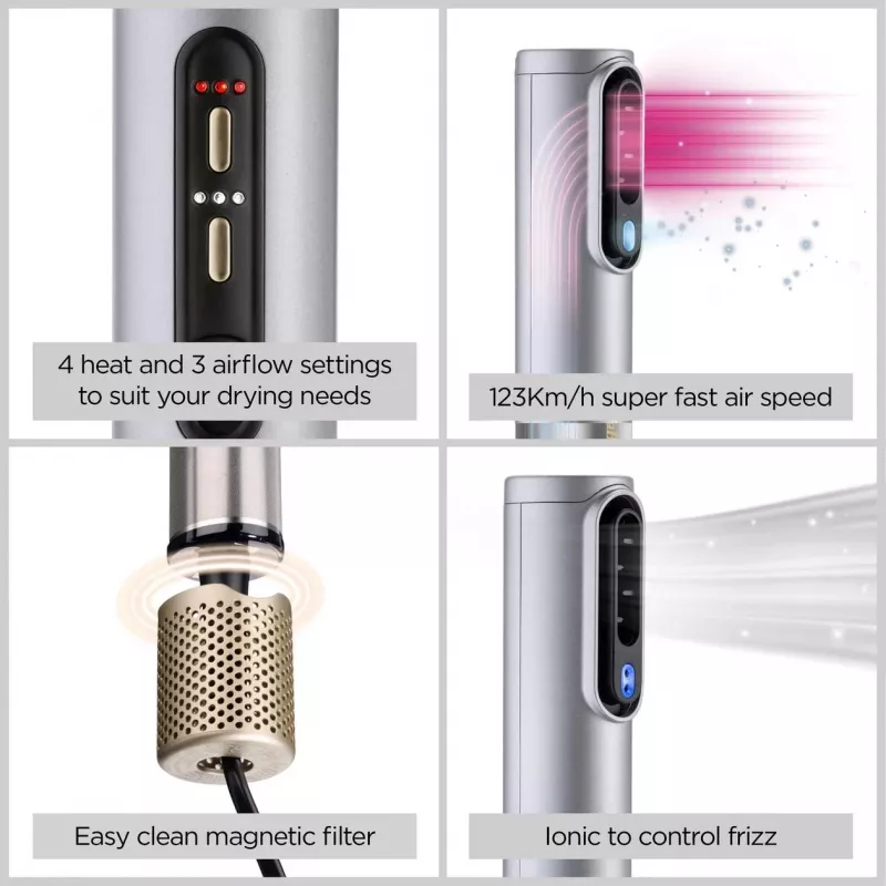 Zestaw do stylizacji włosów BABYLISS AS6555E — technologia Airflow, 4 poziomy grzania, przewód 2,5 m, Srebrny/Złoty