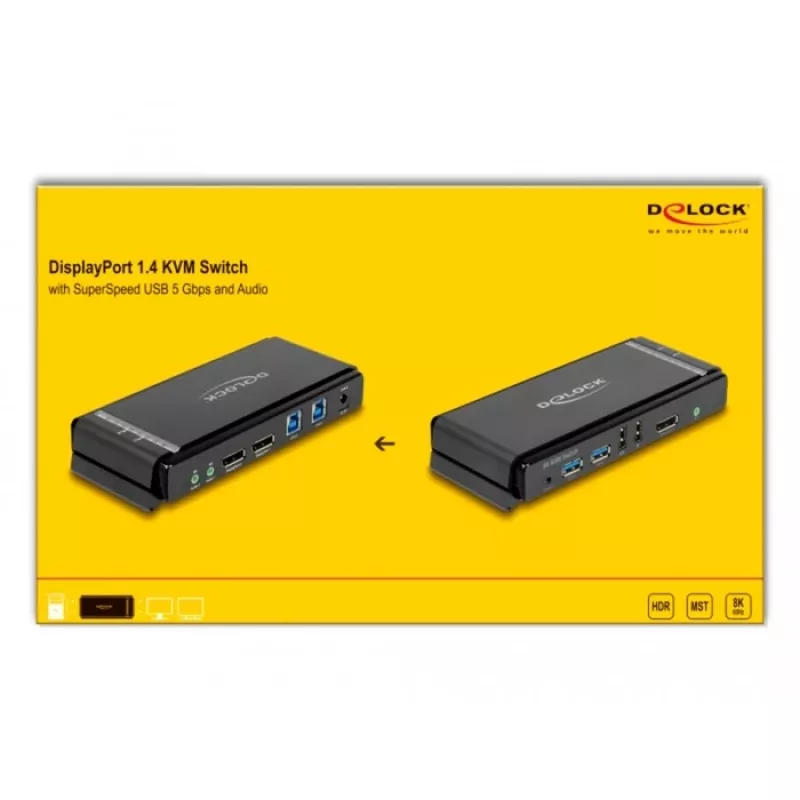 Przełącznik KVM DeLOCK DisplayPort 1.4 8K 60Hz USB Audio