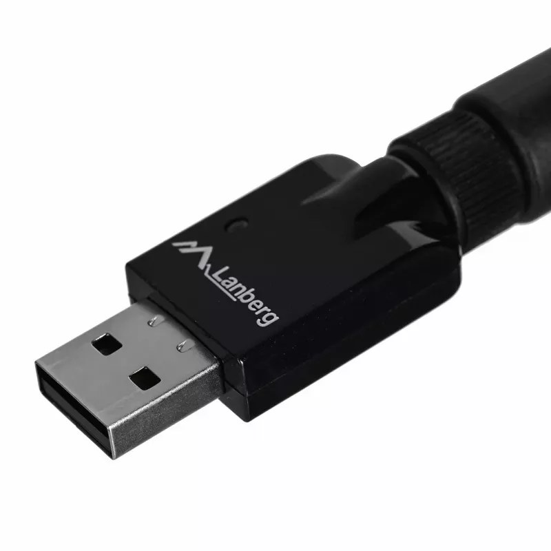 Adapter USB Wi‑Fi LANBERG NC-0300-WIE, USB 2.0, dwie zewnętrzne anteny 5 dBi, WLAN 300 Mbps, Ethernet/WLAN, czarny