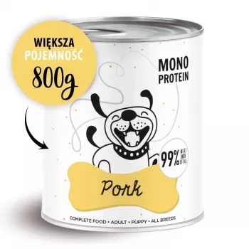 Mokra karma dla psów PAKA ZWIERZAKA Pepe Pork 800 g — pełnoporcjowa mokra karma dla dorosłych psów, 85% wilgotności, 8,3% białka, 5,5% tłuszczu