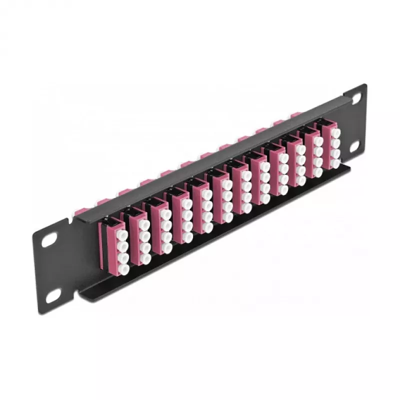 Panel krosowy światłowodowy DeLOCK 10 cali 12 portów LC Quad fioletowy 1U czarny