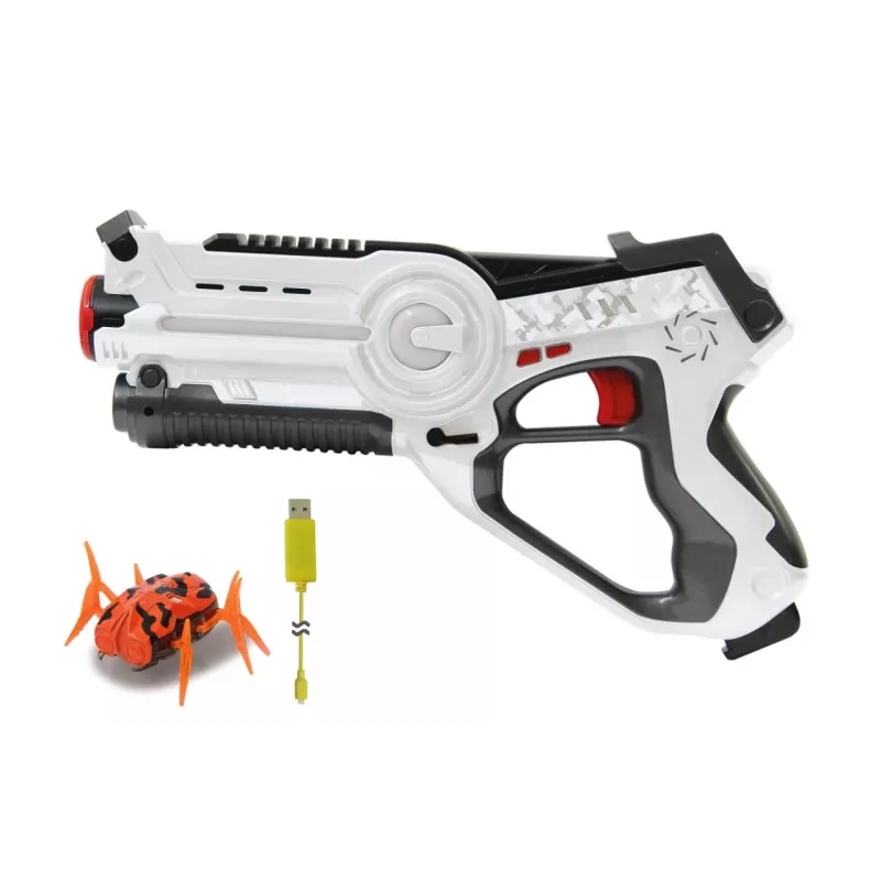 Jamara 410065 Impulse Laser Bug Hunt Set, zabawkowy pistolet laserowy z celem, biały/pomarańczowy
