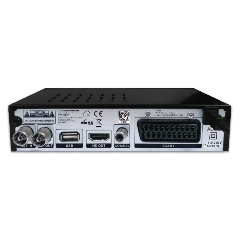 Dekoder ESPERANZA EV106R tuner kablowy DVB-T2 / DVB-C HEVC H.265, HDMI, USB, PVR, Dolby Digital, 174–790 MHz, czarny