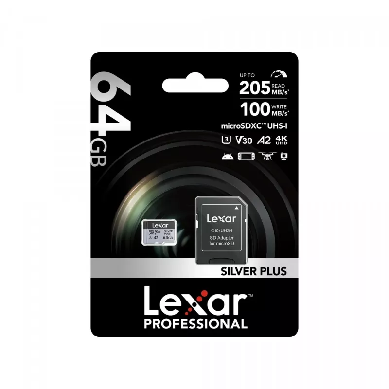 Karta MicroSD Lexar 64 GB UHS-I Klasa 3 srebrny PLUS